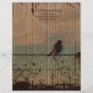 Papel Timbrado Casamento ocidental do celeiro do pássaro rural d