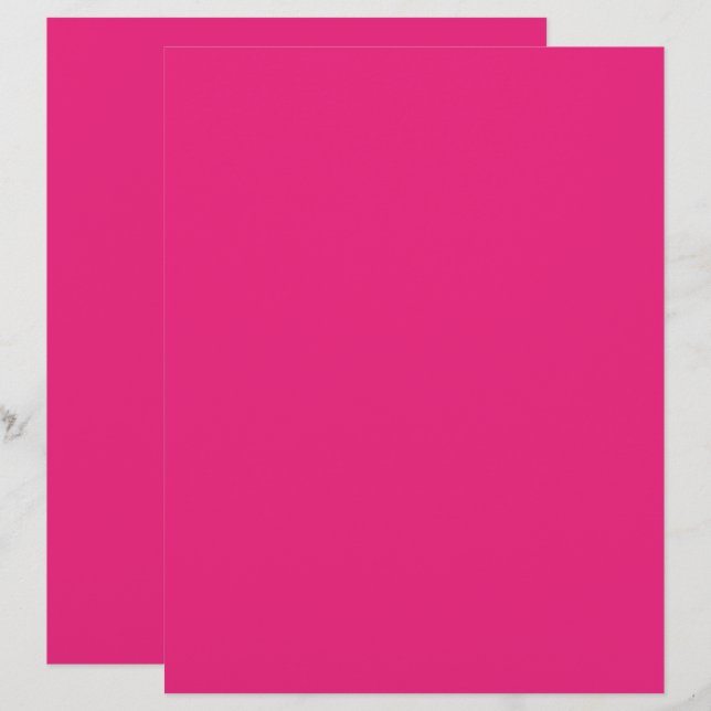 Papel Timbrado Casamento Rosa Quente | Convite de Cor Sólida e Ou (Frente/Verso)