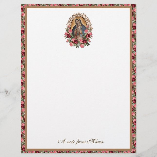 Papel Timbrado Catholic Virgin Mary Guadalupe Roses Stationery (Frente)