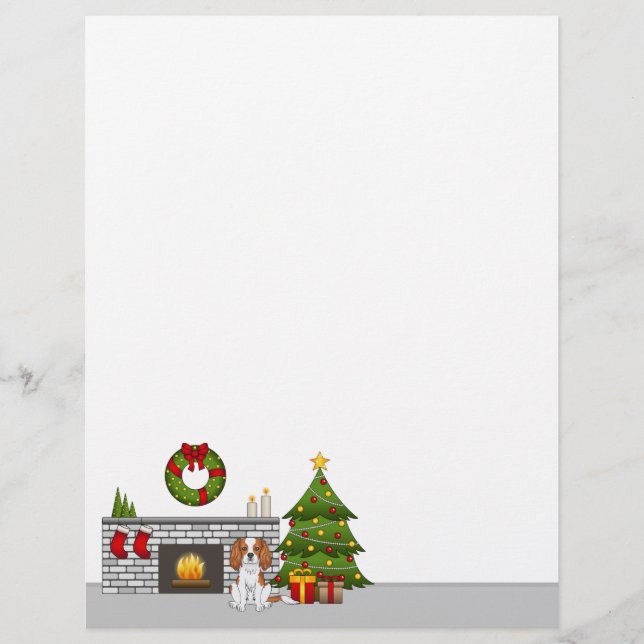 Papel Timbrado Cavalier Blenheim Cachorro em uma Sala de Natal Fe (Frente)