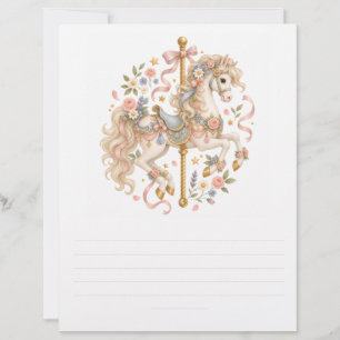Papel Timbrado Cavalo de Carrossel Elegante Conto de Fadas Francê