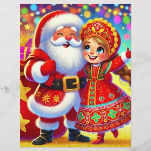 Papel Timbrado Cena Alegre de Natal com o Papai Noel