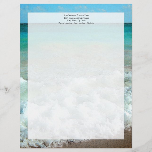 Papel Timbrado Cena de Aquarela de Praia Vibrante (Frente)