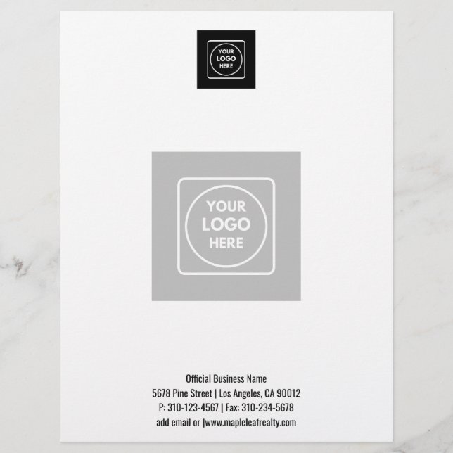 Papel Timbrado Centered Logo Watermark Business Basic letterhead (Frente)