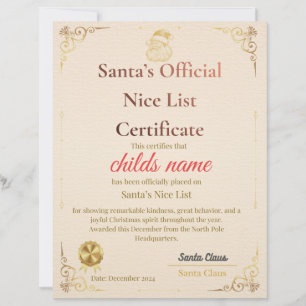 Papel Timbrado Certificado da Lista Boa do Papai Noel