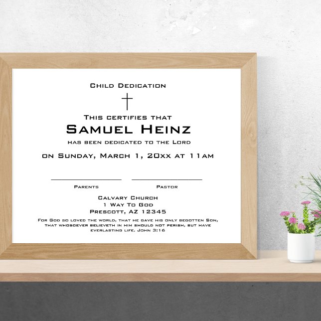 Papel Timbrado Certificado de Dedicação de Bebê Cruz Simples Mode (Modern Simple Cross2 Baby Dedication Certificate)