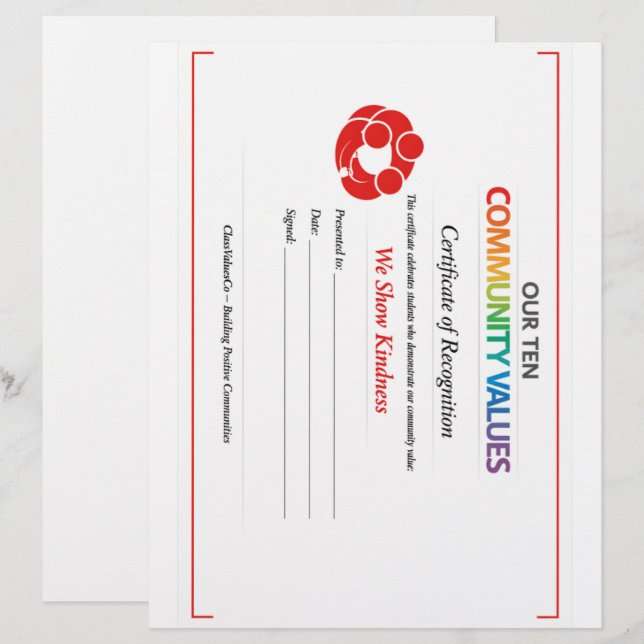 Papel Timbrado Certificado de Gentileza Comunitária 8.5x11 Carta (Frente/Verso)