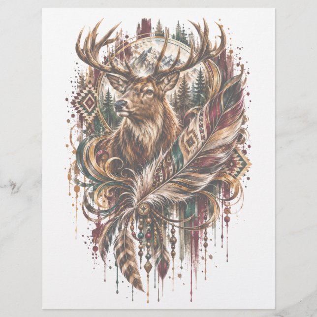 Papel Timbrado Cervo Boho, Sonhando com Cervo (Frente)