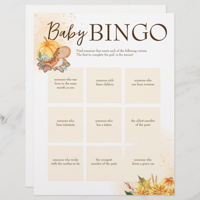 Papel Timbrado Chá de fraldas personalizado do jogo do bingo mode (Frente/Verso)