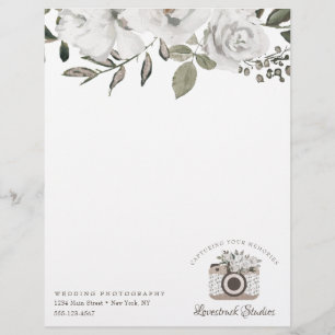 Papel Timbrado Cherish Vintage Floral Branco Logotipo da Câmera P