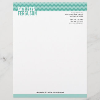 Papel Timbrado Chic chevron padrão teal azul de dois tons na moda