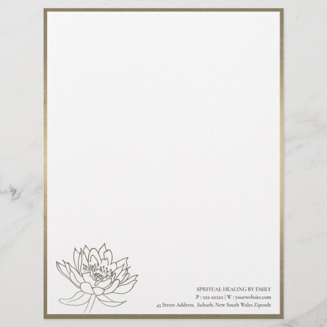 PAPEL TIMBRADO CHIC FAUX PALE DOURADO SILVER LOTUS FLORAL BUSCAR (Frente)