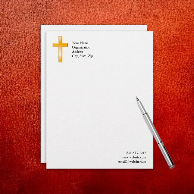 Papel Timbrado Christian Cross Letterhead (Customize your stationery with a gold Christian Cross letterhead. )
