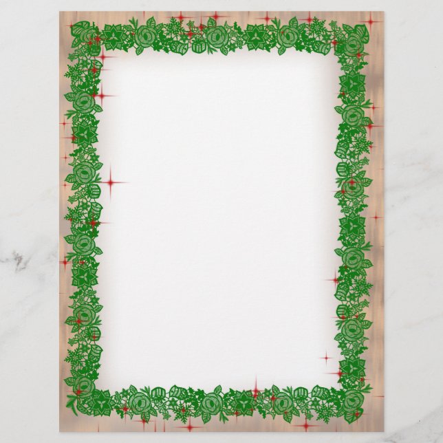 Papel Timbrado Christmas Garland with Faux Wood Stationery (Frente)