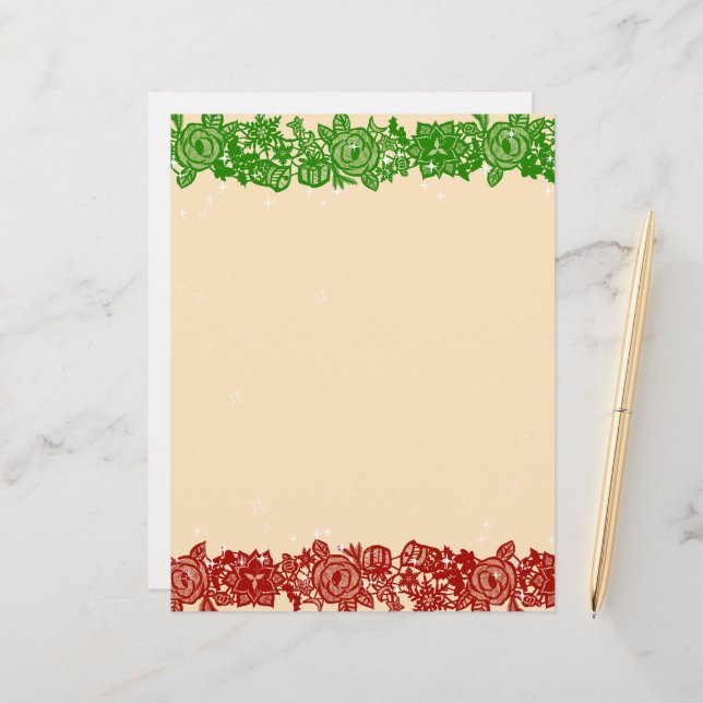 Papel Timbrado Christmas Lacy Garland Stationery (Frente/Verso In Situ)