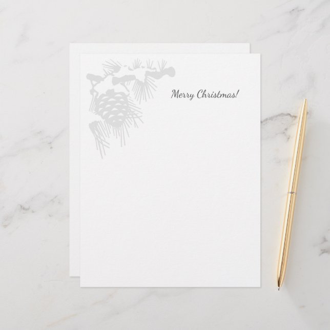 Papel Timbrado Christmas letterhead with snowy pine cone logo (Frente/Verso In Situ)