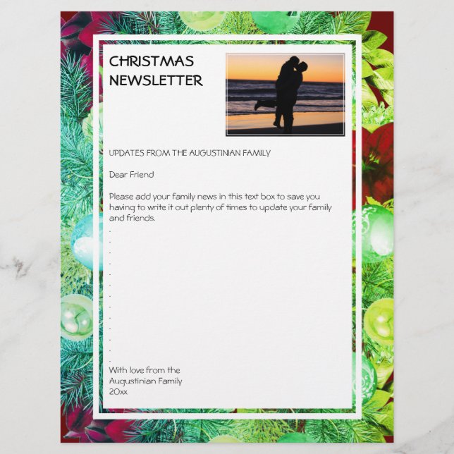 Papel Timbrado CHRISTMAS NEWSLETTER | Festivo Wreath com Foto (Frente)