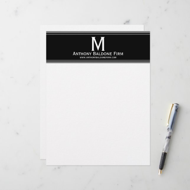 Papel Timbrado Cinzas Negras Elegantes Stripes Nome Comercial Mon (Frente/Verso In Situ)