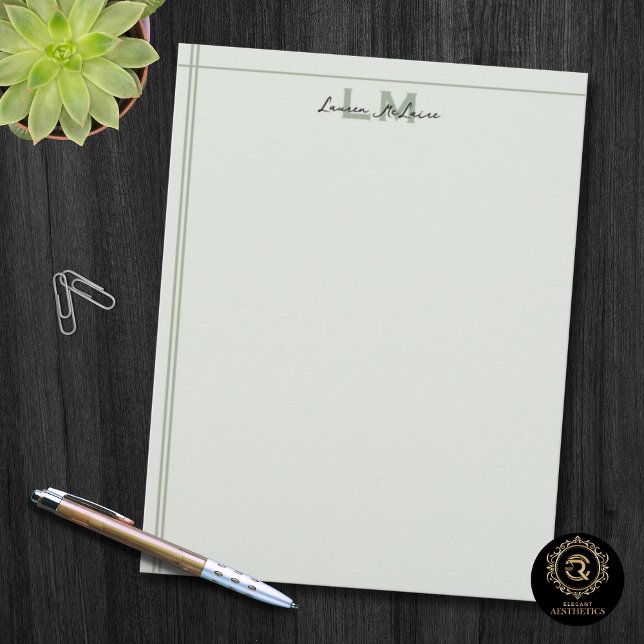 Papel Timbrado Classic Sage Monogram Business Branding (Letterhead)