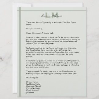 Papel Timbrado Classic Sage Realtor Client Correspondence Letter