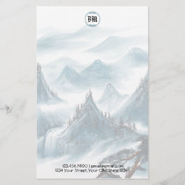 Papel Timbrado Clássico Azul com Vista da Montanha