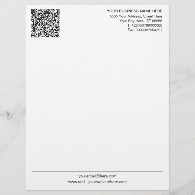 Papel Timbrado Código QR de Empresa Personalizado Design (Frente)