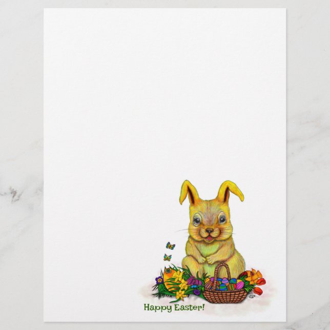 Papel Timbrado Coelho da Páscoa com Ovos e Flores (Frente)