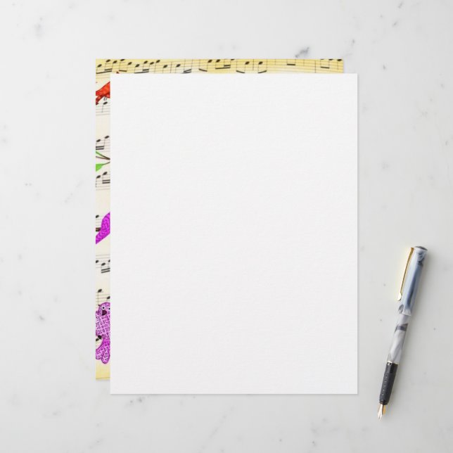 Papel Timbrado Colorida Musical Birds Letterhead Primavera (Frente/Verso In Situ)