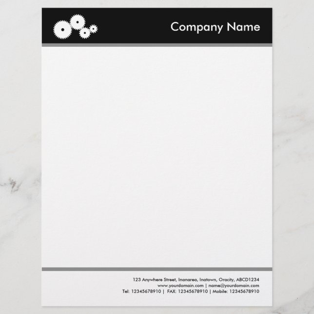 Papel Timbrado Com Cabeça e Pé (Engrenagens) - Preto (Frente)