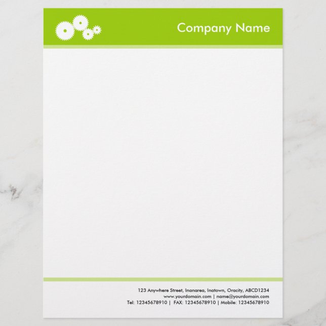 Papel Timbrado Com Cabeça e Pé (Engrenagens) - Verde Marciano (Frente)