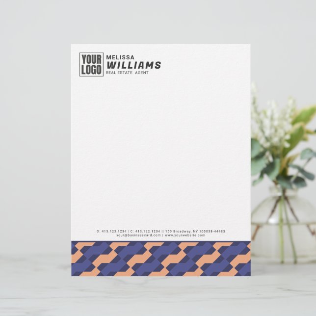 Papel Timbrado com Padrão Geométrico Entrelaçado M (Em pé/Frente)