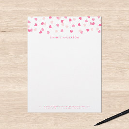 Papel Timbrado Confetes de Corações Rosas Espalhados