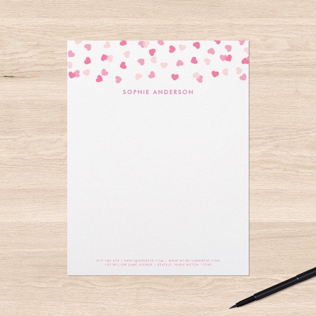 Papel Timbrado Confetes de Corações Rosas Espalhados (Criador carregado)