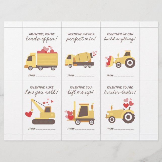 Papel Timbrado Construction Valentine Cards for Kids (Frente)
