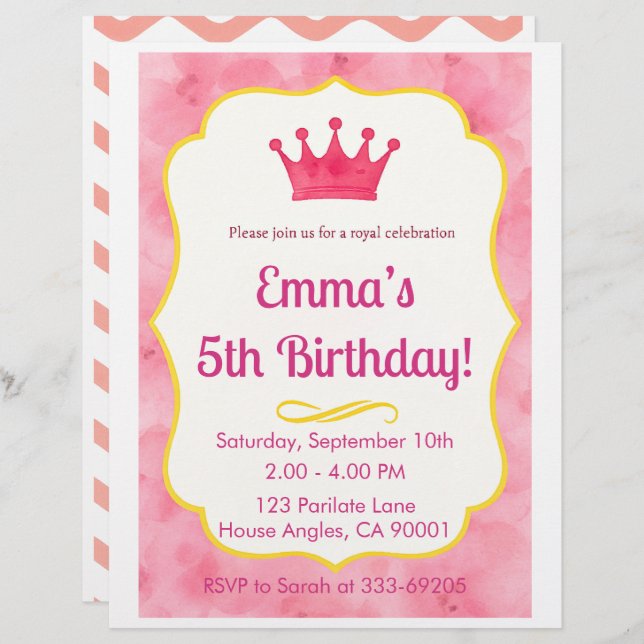 Papel Timbrado Convite de Aniversário para Coroa Rosa | zazzlemad (Frente/Verso)