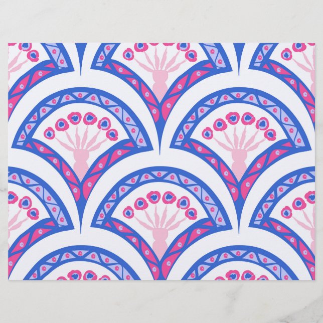 Papel Timbrado cor damasco floral azul (Frente)