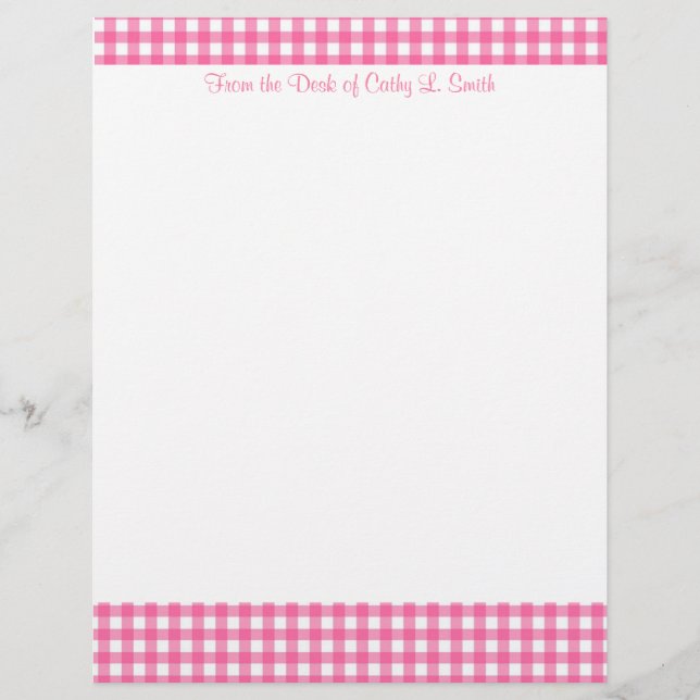 Papel timbrado cor-de-rosa Gingham (Frente)