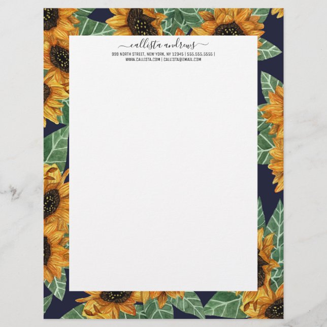 Papel Timbrado Cor do Marinho Amarelo Cachorro Girassóis Cachorro (Frente)