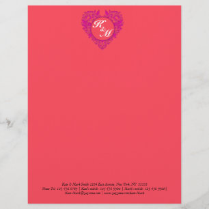 Papel Timbrado Coração de Framboesa e Damasco Magenta