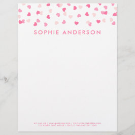 Papel Timbrado Corações Rosa Espalhados Confetti