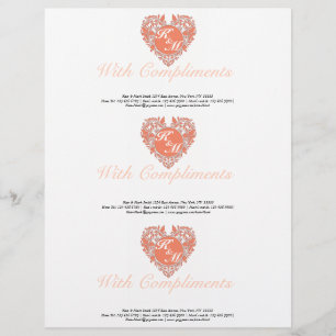 Papel Timbrado Coral e Coração Branco de Damasco do HeartParty