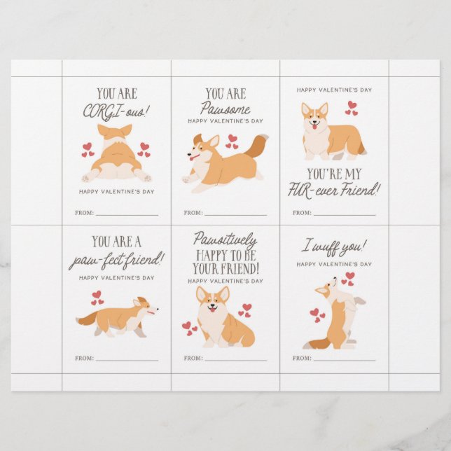 Papel Timbrado Corgi Valentine Cards for Kids (Frente)