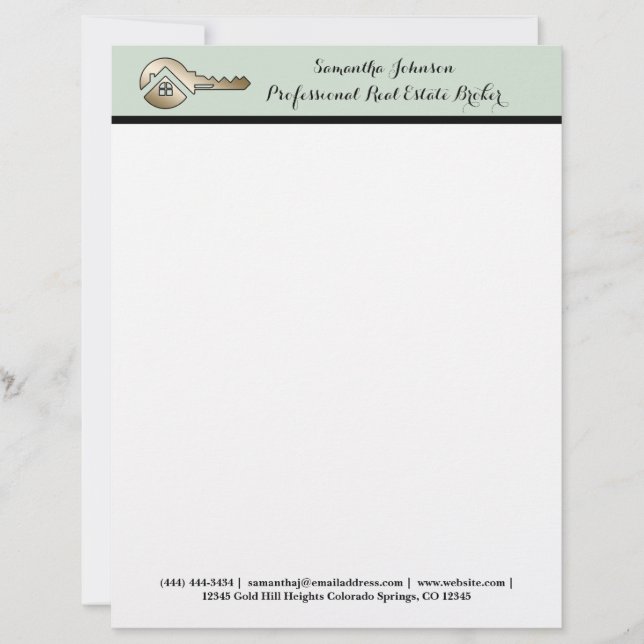 Papel Timbrado Corretor Profissional Chave Dourada Sage Sussurran (Frente)