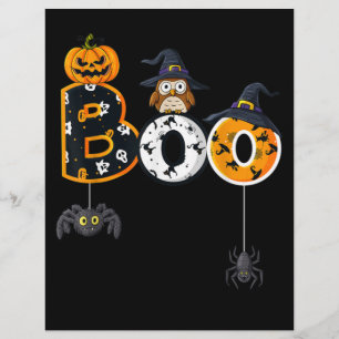 Papel Timbrado Coruja de Halloween com aranhas de chapéu de bruxa