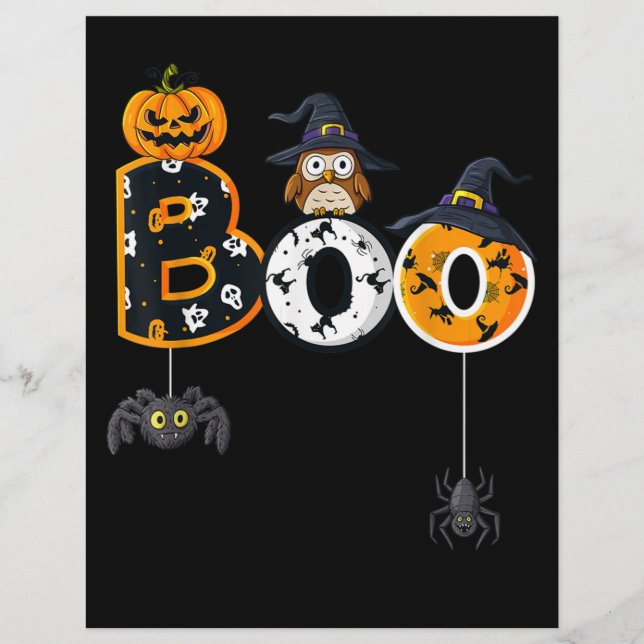 Papel Timbrado Coruja de Halloween com aranhas de chapéu de bruxa (Frente)