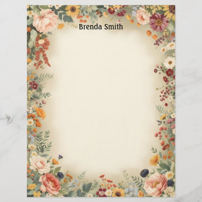 Papel Timbrado Country Flowers Border Stationery Paper (Frente)