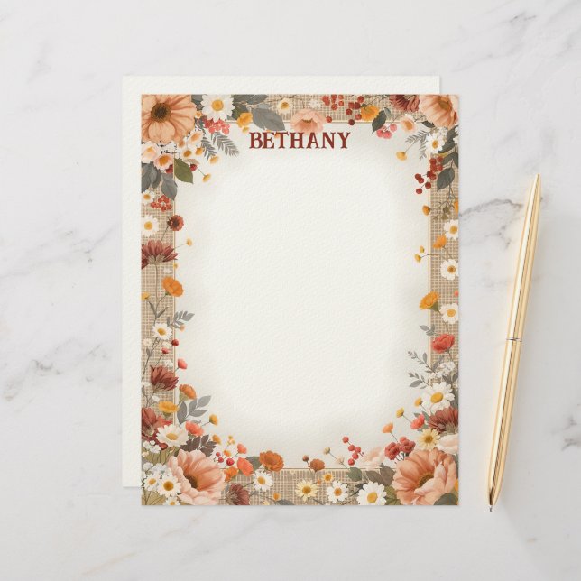 Papel Timbrado Country Flowers on Burlap (Frente/Verso In Situ)