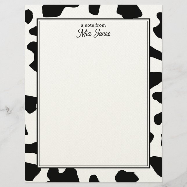 Papel Timbrado Cow Print Pattern Black and White Personalized (Frente)