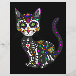 Papel Timbrado Crânio De Açúcar Gato Mexicano Dia das Bruxas dos