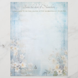 Papel Timbrado Create Your Own Blue Shabby Chic Buttefly Flowers